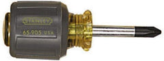 Stanley - #2, 3-7/8" OAL, Stubby Phillips Screwdriver - 1-1/2" Blade Length, Round Shank, Acetate with Rubber Grip Handle - USA Tool & Supply
