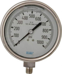 Wika - 4" Dial, 1/4 Thread, 0-1,000 Scale Range, Pressure Gauge - Lower Connection Mount, Accurate to 1% of Scale - USA Tool & Supply