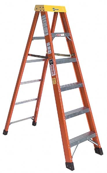 Made in USA - 5 Steps, 10 Ft. High, Type IA Rating, Fiberglass Step Ladder - USA Tool & Supply