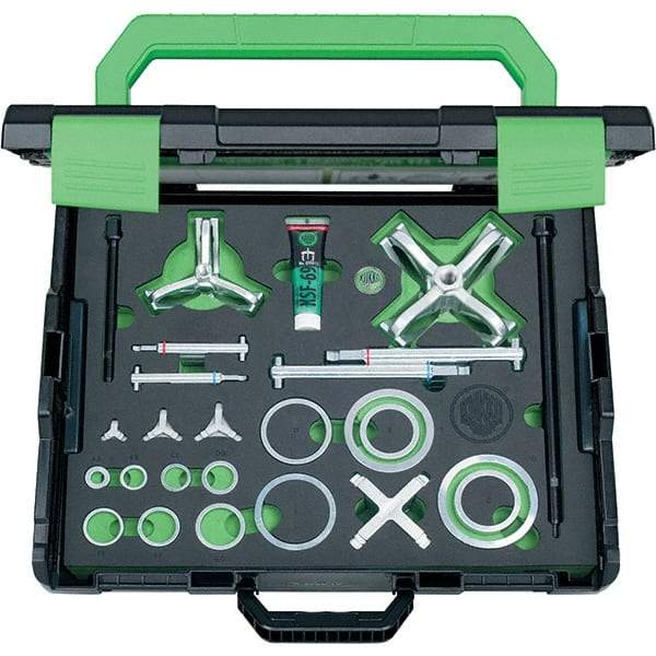 KUKKO - 38 Piece, 3/8 to 3-7/8" Spread, Blind Hole Puller Set - 2 Bolts, 14 Jaws, 6-3/16" Reach - USA Tool & Supply