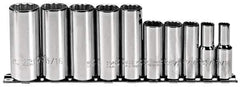 Proto - 10 Piece 3/8" Drive Deep Well Socket Set - 12 Points, 5/16" to 7/8" Range, Inch Measurement Standard - USA Tool & Supply