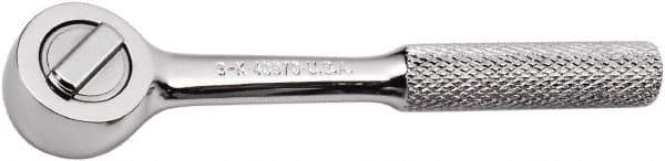 SK - 1/4" Drive Round Head Ratchet - Full Polish Chrome Finish, 4-1/2" OAL, 60 Gear Teeth, Full Polished Knurled Handle, Reversible Head - USA Tool & Supply