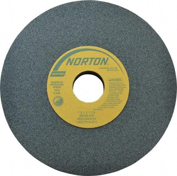 Norton - 7" Diam x 1-1/4" Hole x 1" Thick, I Hardness, 80 Grit Surface Grinding Wheel - Silicon Carbide, Type 1, Medium Grade, 3,600 Max RPM, Vitrified Bond, No Recess - USA Tool & Supply