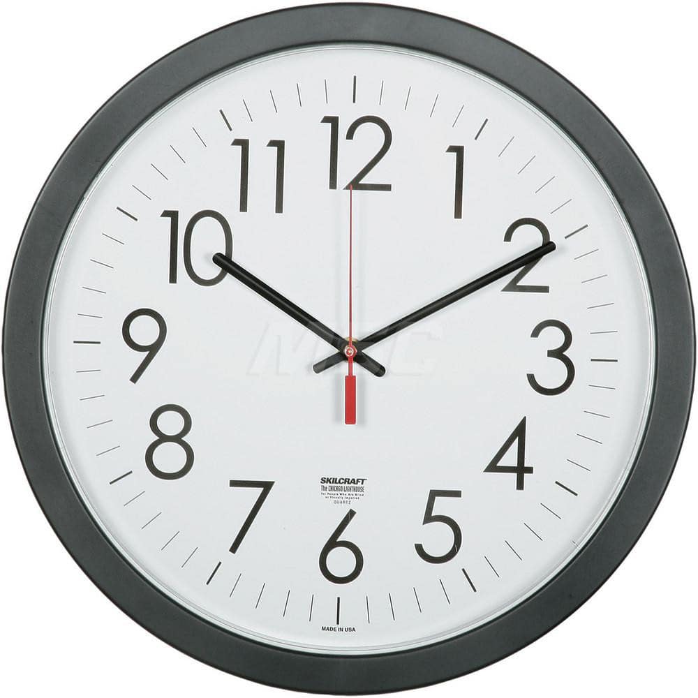 Wall Clocks; Type: Wall Clock; Display Type: Analog; Power Source: (1) AA Battery; Face Color: White; Case Color: Black; EPP Indicators: Biodegradable; Pre Consumer Recycled Content : 0; Total Recycled Content: 0; Post Consumer Recycled Content: 0