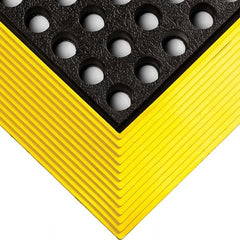 Anti-Fatigue Mat: 5' Length, 3' Wide, 5/8″ Thick, CFR Rubber, Beveled Edge, Heavy-Duty Slightly Textured, Black & Yellow, Dry & Wet