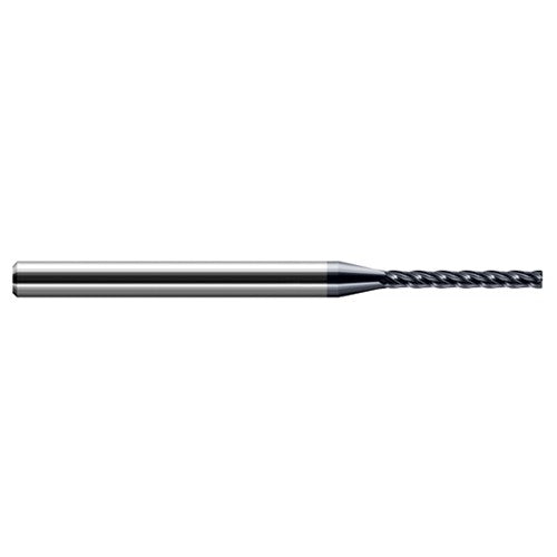 Miniature End Mills - Long Flute - 0.0310″ (1/32″) Cutter Diameter × 0.0050″ Radius × 0.1560″ (5/32″) Length of Cut Carbide Corner Radius End Mill, 4 Flutes, AlTiN Coated - Exact Industrial Supply