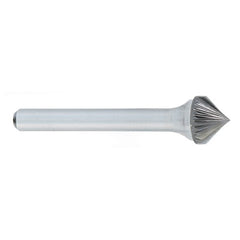 ‎SK-3 -3/8 x LOC × 1/4 Shank × 2 OAL 90 Degree Cone Carbide Medium Right Hand Spiral Burr - USA Tool & Supply