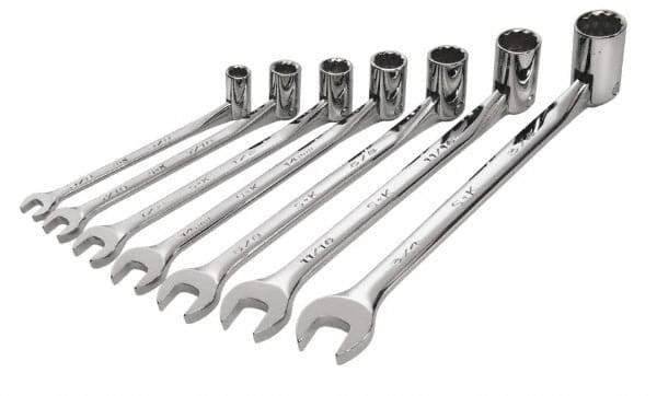 SK - 7 Piece, 3/8 to 3/4", Combination Wrench Set - Inch System of Measurement, Chrome Finish, Comes in Tray - USA Tool & Supply