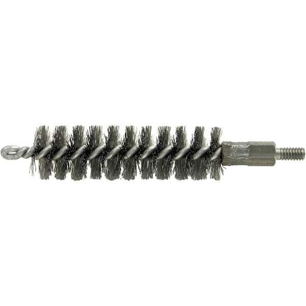 Brush Research Mfg. - 9/16" Diam Helical Stainless Steel Tube Brush - Single Spiral, 0.004" Filament Diam, 2" Brush Length, 2-9/16" OAL, 0.14" Diam Galvanized Steel Shank - USA Tool & Supply