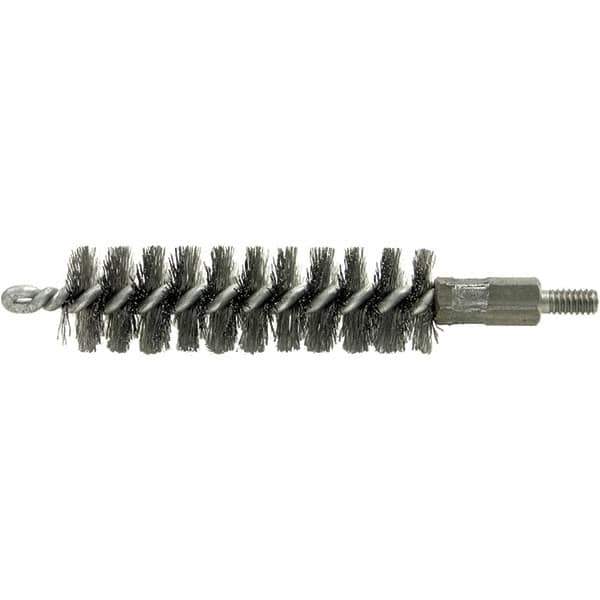 Brush Research Mfg. - 19/32" Diam Helical Stainless Steel Tube Brush - Single Spiral, 0.004" Filament Diam, 2" Brush Length, 2-9/16" OAL, 0.14" Diam Galvanized Steel Shank - USA Tool & Supply