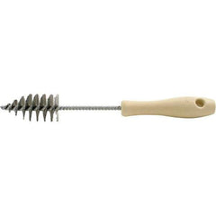 Brush Research Mfg. - 1.4" Diam Helical Stainless Steel Tube Brush - Single Spiral, 0.006" Filament Diam, 2-3/4" Brush Length, 10-1/2" OAL, 0.245" Diam Galvanized Steel Shank - USA Tool & Supply