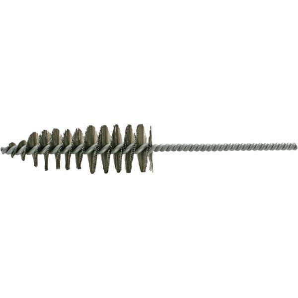 Brush Research Mfg. - 1-11/16" Diam Helical Steel Tube Brush - Single Spiral, 0.012" Filament Diam, 5" Brush Length, 10-1/2" OAL, 0.292" Diam Galvanized Steel Shank - USA Tool & Supply