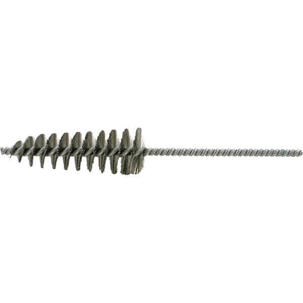 Brush Research Mfg. - 1-5/8" Diam Helical Stainless Steel Tube Brush - Single Spiral, 0.006" Filament Diam, 4-1/2" Brush Length, 10" OAL, 0.292" Diam Galvanized Steel Shank - USA Tool & Supply