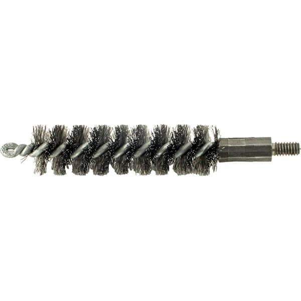 Brush Research Mfg. - 19/32" Diam Helical Steel Tube Brush - Single Spiral, 0.006" Filament Diam, 2" Brush Length, 2-9/16" OAL, 0.14" Diam Galvanized Steel Shank - USA Tool & Supply