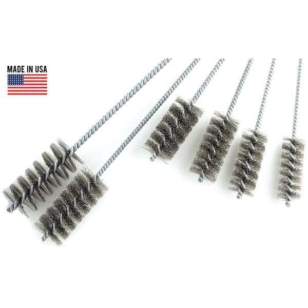 Brush Research Mfg. - 3" Diam Helical Stainless Steel Tube Brush - Single Spiral, 0.012" Filament Diam, 0.012" Brush Length, 18" OAL, 0.292" Diam Galvanized Steel Shank - USA Tool & Supply