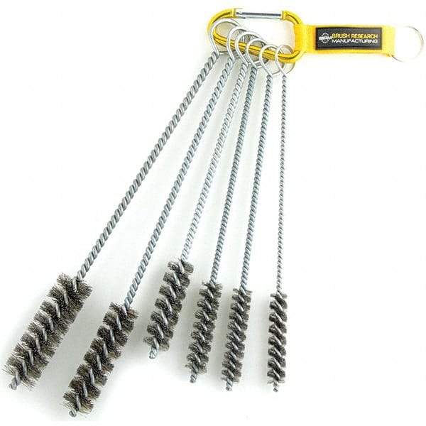 Brush Research Mfg. - 1" Diam Helical Stainless Steel Tube Brush - Single Spiral, 0.01" Filament Diam, 0.01" Brush Length, 12" OAL, 0.245" Diam Galvanized Steel Shank - USA Tool & Supply