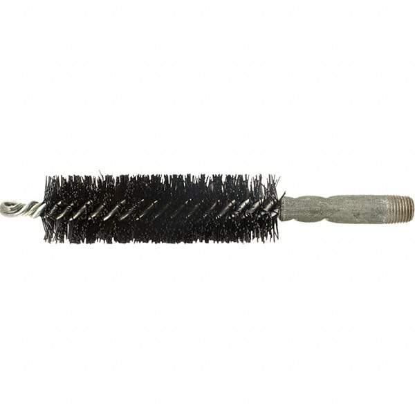 Brush Research Mfg. - 7/16" Diam Helical Nylon Tube Brush - Single Spiral, 0.01" Filament Diam, 2" Brush Length, 2-9/16" OAL, 0.14" Diam Galvanized Steel Shank - USA Tool & Supply