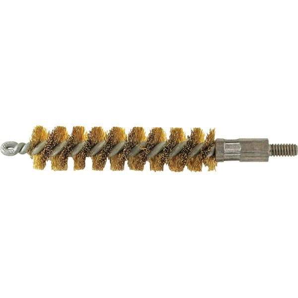 Brush Research Mfg. - 9/16" Diam Helical Brass Tube Brush - Single Spiral, 0.005" Filament Diam, 2" Brush Length, 2-9/16" OAL, 0.14" Diam Galvanized Steel Shank - USA Tool & Supply