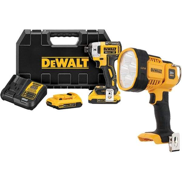 DeWALT - 20 Volt, 1/4" Drive, 20, 125, 152 Ft/Lb Torque, Cordless Impact Driver - 1000, 2800, 3250 RPM, 2 Lithium-Ion Batteries Included - USA Tool & Supply