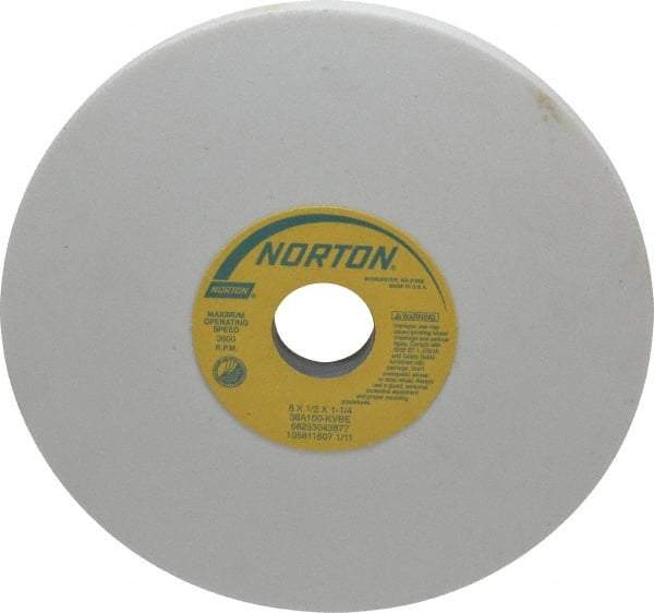 Norton - 8" Diam x 1-1/4" Hole x 1/2" Thick, K Hardness, 100 Grit Surface Grinding Wheel - Aluminum Oxide, Type 1, Fine Grade, 3,600 Max RPM, Vitrified Bond, No Recess - USA Tool & Supply