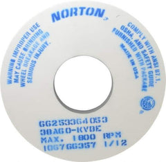 Norton - 14" Diam x 5" Hole x 1" Thick, K Hardness, 60 Grit Surface Grinding Wheel - Aluminum Oxide, Type 1, Medium Grade, 1,800 Max RPM, Vitrified Bond, No Recess - USA Tool & Supply