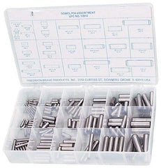 Precision Brand - 176 Piece, 1/16 to 1/2" Pin Diam, Dowel Pin Assortment - 1/2 to 2" Long, Steel, Uncoated - USA Tool & Supply