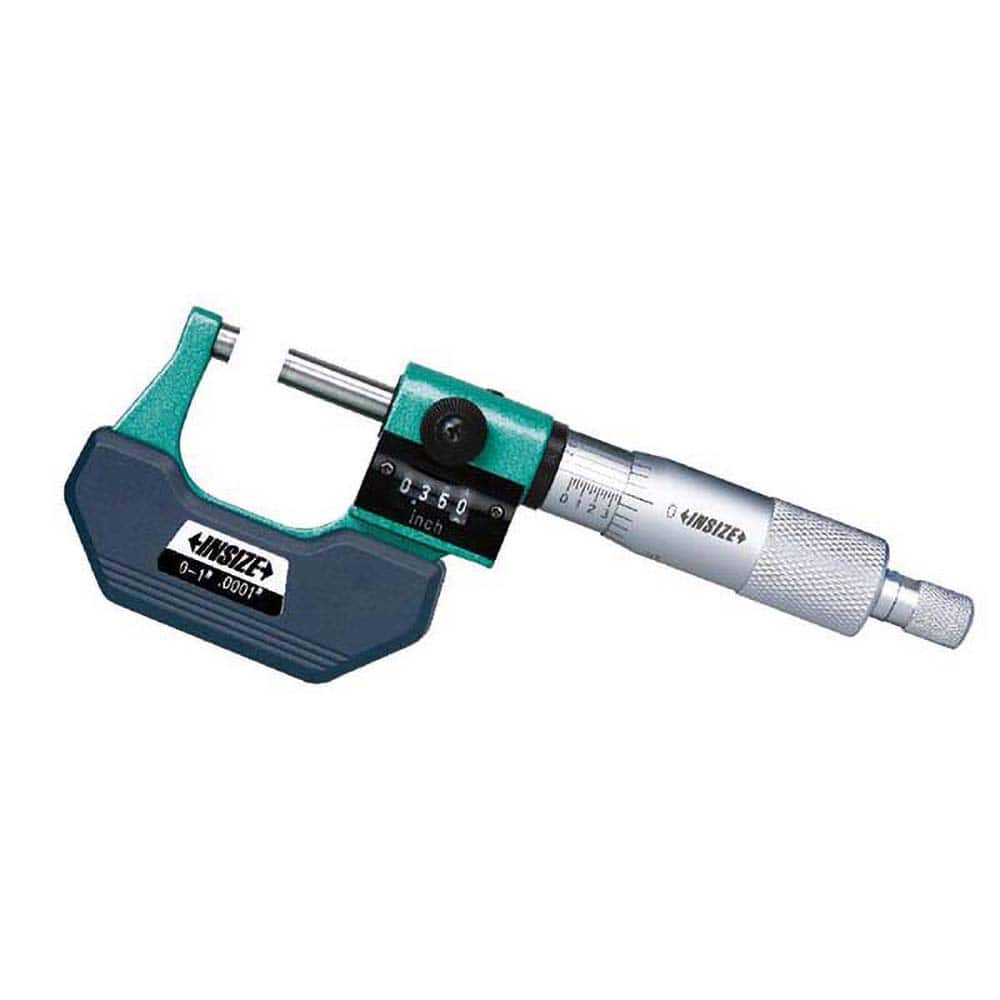 Insize USA LLC - Mechanical Outside Micrometers; Minimum Measurement (Inch): 1 ; Minimum Measurement (Decimal Inch): 1 ; Maximum Measurement (Decimal Inch): 2 ; Graduation (Decimal Inch): 0.0001 ; Features: Digital Counter ; Thimble Type: Ratchet Stop - Exact Industrial Supply