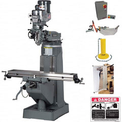 Knee Milling Machine: 6.75 x 18.75″, 2 hp, Variable Speed Pulley Control, 3 Phase 60 to 4,200 RPM, R8 Spindle Taper