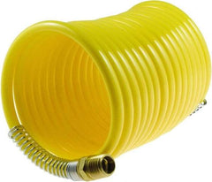 Coilhose Pneumatics - 1/4" ID, 1/4 Thread, 12' Long, Yellow Nylon Coiled & Self Storing Hose - 185 Max psi, Male Rigid x Male Swivel - USA Tool & Supply