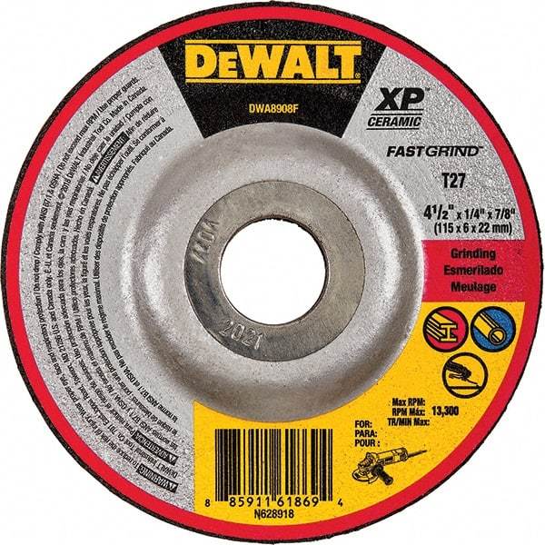 DeWALT - Depressed-Center Wheels Wheel Diameter (Inch): 4-1/2 Wheel Thickness (Inch): 1/4 - USA Tool & Supply
