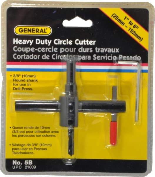 General - 1 to 6" Cutting Diam, Circle Cutter Tool - Straight Shank, 3/8" Shank Diam - USA Tool & Supply