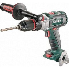 Metabo - 18 Volt 1/16 to 1/2" Keyless Chuck Cordless Hammer Drill - 32300 BPM, 500 to 1,850 RPM, Reversible, Pistol Grip Handle - USA Tool & Supply