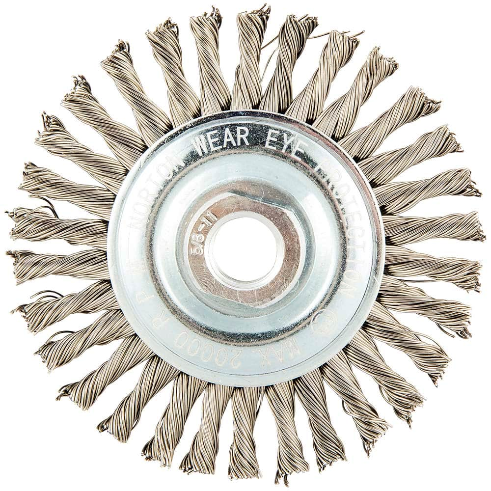 Norton - 4" OD, 5/8-11 Arbor Hole, Stringer Bead Stainless Steel Wheel Brush - USA Tool & Supply