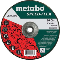 Metabo - 6" Diam, 5/8-11 Hole, 36 Grit Ceramic Alumina Fiber Disc - USA Tool & Supply