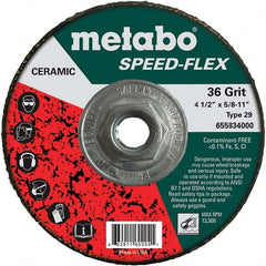 Metabo - 4-1/2" Diam, 5/8-11 Hole, 36 Grit Ceramic Alumina Fiber Disc - USA Tool & Supply