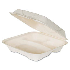 ECO PRODUCTS - Renewable and Compost Sugarcane Clamshells, 3-Compartment, 9 x 9 x 3, 50/Pack, 4 Packs/Carton - USA Tool & Supply