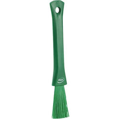 Vikan - 2-1/4" Bristle Length, Polyester Detail Brush - 1-1/4" Long x 0.4" Wide Head, 8.07" OAL, Ergonomic Handle, Green, Polypropylene Block - USA Tool & Supply