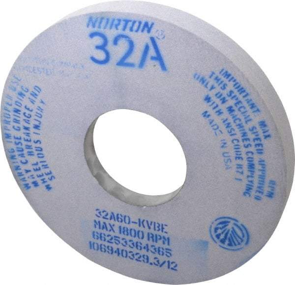 Norton - 14" Diam x 5" Hole x 1-1/2" Thick, K Hardness, 60 Grit Surface Grinding Wheel - Aluminum Oxide, Type 5, Medium Grade, 1,800 Max RPM, Vitrified Bond, One-Side Recess - USA Tool & Supply
