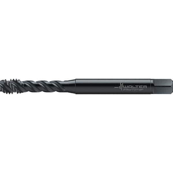Walter-Prototyp - 1/4-28 UNF 3 Flute 2BX Semi-Bottoming Spiral Flute Tap - High Speed Steel, Oxide Finish, 80mm OAL, Right Hand Flute, Right Hand Thread, Series TC142 - Exact Industrial Supply