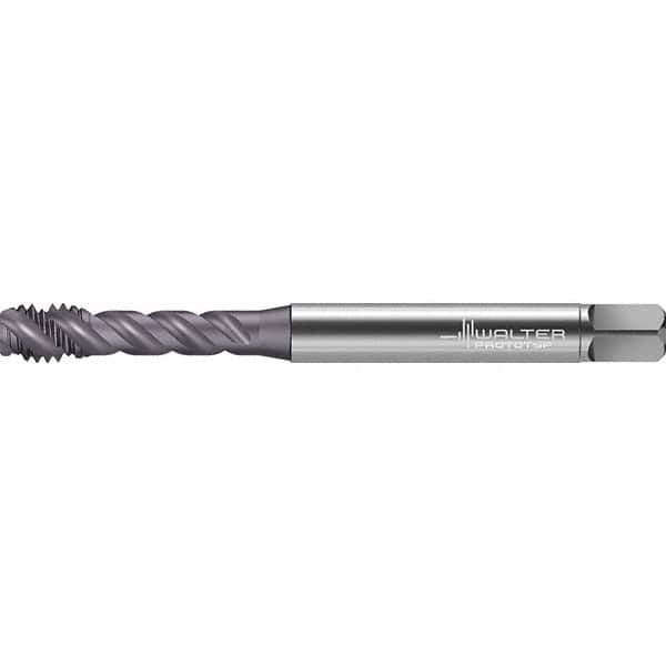 Walter-Prototyp - #10-24 UNC 3 Flute 2BX Semi-Bottoming Spiral Flute Tap - High Speed Steel, TiAlN Finish, 70mm OAL, Right Hand Flute, Right Hand Thread, Series TC142 - Exact Industrial Supply