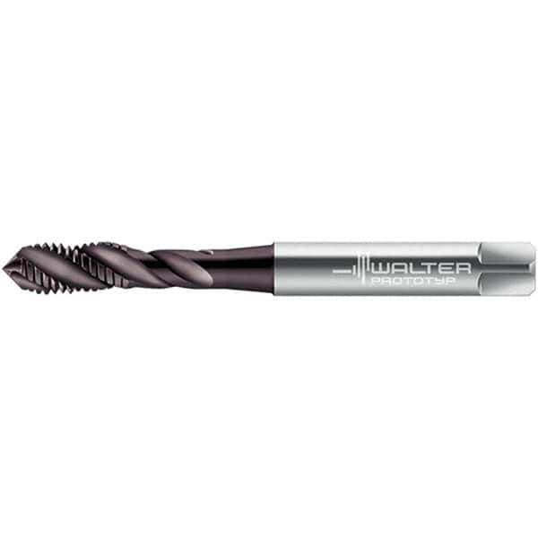 Walter-Prototyp - #12-24 UNC 3 Flute 2B Semi-Bottoming Spiral Flute Tap - High Speed Steel, Hardlube Finish, 80mm OAL, Right Hand Flute, Right Hand Thread - Exact Industrial Supply