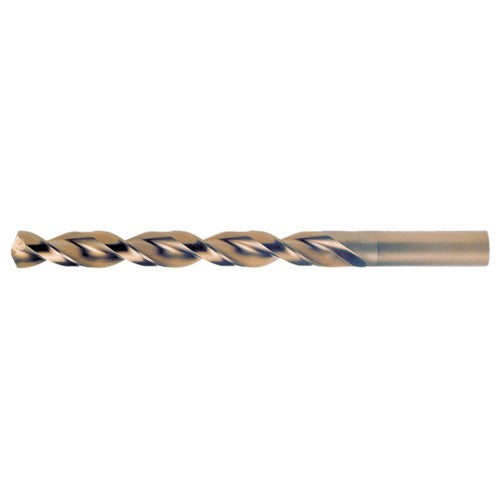 27/64 RHS / RHC HSS-CO 8% (M42) 135 Degree Split Point Q-Cobalt Wide Land Parabolic Jobber Drill - Straw / Gold Oxide - Exact Industrial Supply