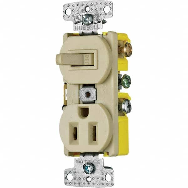 Hubbell Wiring Device-Kellems - Combination Wall Switch & Receptacles Combination Switch/Receptacle Type: Combination Outlet & Switch Color: Ivory - USA Tool & Supply