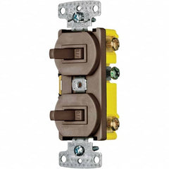 Hubbell Wiring Device-Kellems - Combination Wall Switch & Receptacles Combination Switch/Receptacle Type: Toggle Switch Color: Brown - USA Tool & Supply