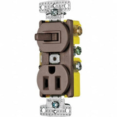 Hubbell Wiring Device-Kellems - Combination Wall Switch & Receptacles Combination Switch/Receptacle Type: Combination Outlet & Switch Color: Brown - USA Tool & Supply