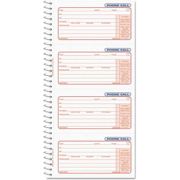 UNIVERSAL - Note Pads, Writing Pads & Notebooks Writing Pads & Notebook Type: Telephone Message Book Size: 5 x 3-3/8 - USA Tool & Supply