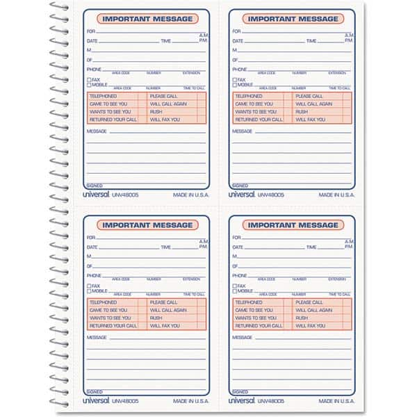 UNIVERSAL - Note Pads, Writing Pads & Notebooks Writing Pads & Notebook Type: Telephone Message Book Size: 5-1/2 x 3-3/16 - USA Tool & Supply