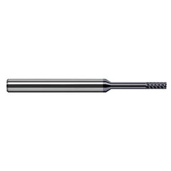 Variable Helix End Mills for Exotic Alloys - Finishers - 0.0310″ (1/32″) Cutter Diameter × 0.0930″ (3/32″) Length of Cut × 0.1560″ (5/32″) Reach Carbide Square End Mill Finisher for Exotic Alloys, 6 Flutes, AlTiN Nano Coated - Exact Industrial Supply