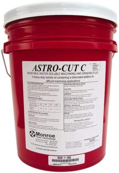 Monroe Fluid Technology - Astro-Cut C, 5 Gal Pail Cutting & Grinding Fluid - Water Soluble, For CNC Milling, Drilling, Tapping, Turning - USA Tool & Supply