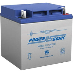 Power-Sonic - Lead-Acid, Nut/Bolt Terminal, 12 Volt, 40 Amp, Lead Rechargeable Battery - 7.5mm Hole Diam, 6mm Tab Thickness, 6-1/2" Wide x 6.69" High x 7.76" Deep - USA Tool & Supply